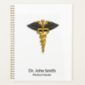 Classy Elegant Gold Caduceus Black Wings Medical Planner (Voorkant)