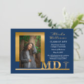 Classy Elegant Gold MD Caduceus 1 Photo Blue Aankondiging (Staand voorkant)