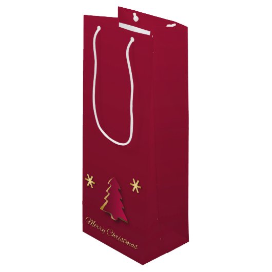 Classy Elegant Gold Red-kerstboom Wijn Cadeautas (Voorkant Gekanteld)