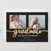 Classy Elegant Gold Script Text Afstuderen 3 Foto Aankondiging (Voorkant)
