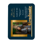 Classy Elegant Gold Text Afstuderen 1 Foto Dk Blau Magneet (Verticaal)