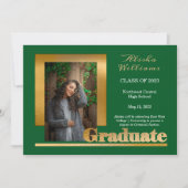 Classy Elegant Gold Text Afstuderen 1 Foto groen Aankondiging (Voorkant)