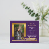 Classy Elegant Gold Text Afstuderen 1 Foto Paars Briefkaart (Staand voorkant)
