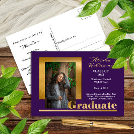 Classy Elegant Gold Text Afstuderen 1 Foto Paars Briefkaart