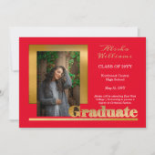 Classy Elegant Gold Text Afstuderen 1 Foto rood Aankondiging (Voorkant)