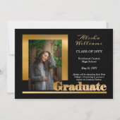 Classy Elegant Gold Text Afstuderen 1 Foto zwart Aankondiging (Voorkant)