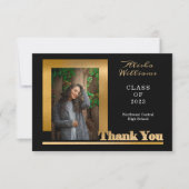 Classy Elegant Gold Text Afstuderen 1 Foto zwart Bedankkaart (Voorkant)