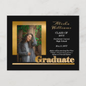 Classy Elegant Gold Text Afstuderen 1 Foto zwart Briefkaart (Voorkant)