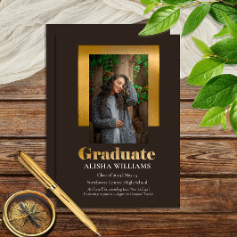 Classy Elegant Gold Text Afstuderen 1 Photo DK Bro Aankondiging