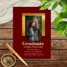 Classy Elegant Gold Text Afstuderen 1 Photo Maroon Aankondiging