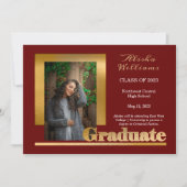 Classy Elegant Gold Text Afstuderen 1 Photo Maroon Aankondiging (Voorkant)