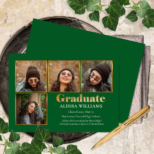 Classy Elegant Gold Text Afstuderen 4 Foto konounc Aankondiging