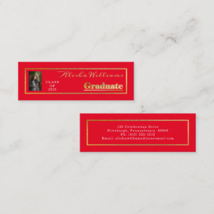 Classy Elegant Gold Text Afstuderen Foto Mini Visitekaartje