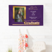 Classy Elegant Gold Text Afstuderen Foto Paars Spandoek (Insitu)