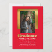 Classy Elegant Gold Text Afstuderen Foto rood Aankondiging (Voorkant)