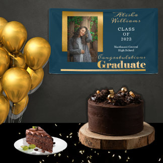 Classy Elegant Gold Text Afstuderen Foto Spandoek