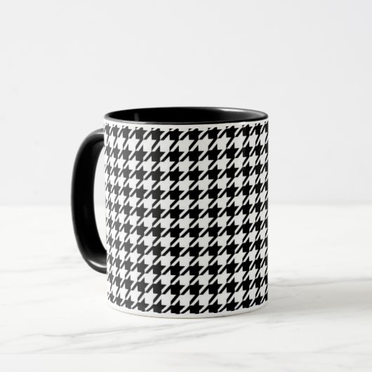 Classy Elegant Houndstooth Pattern Black and White Mok (Voorkant links)