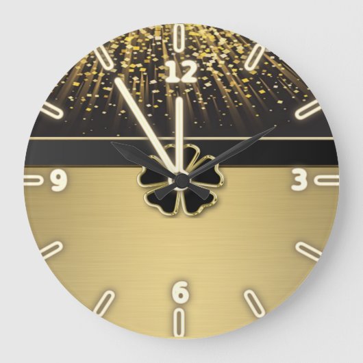 Classy Elegant Irish Shamrock, Faux Gold Confetti Grote Klok (Voorkant)