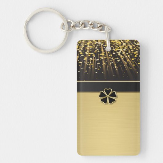 Classy Elegant Irish Shamrock, Faux Gold Confetti Sleutelhanger (Voorkant)