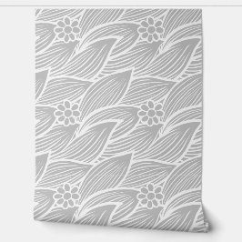 Classy Elegant Lichtgrijs en Wit Bloemen Patroon Behang
