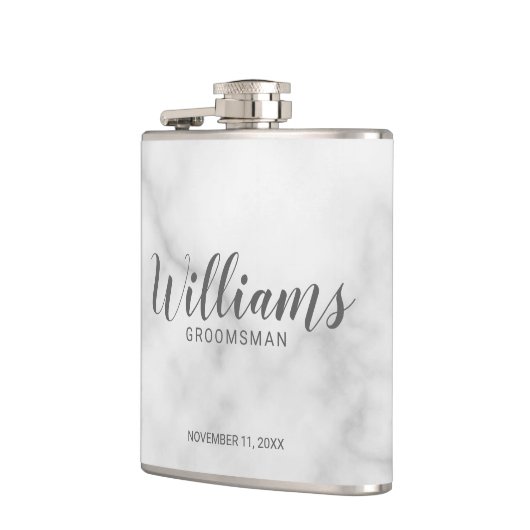 Classy Elegant Marble Personalized Groomsmen Heupfles (Links)