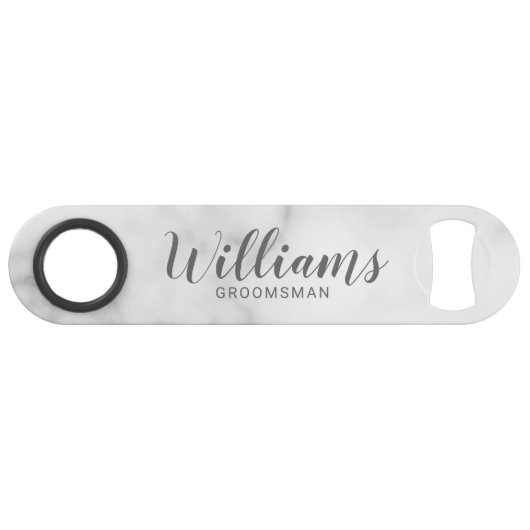 Classy Elegant Marble Personalized Groomsmen Speed Flessenopener (Voorkant (Horizontaal))