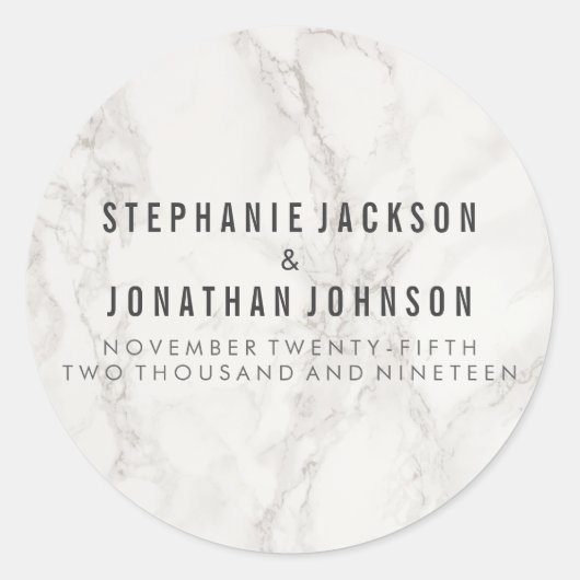 Classy Elegant Marmer Bruiloft Viering Ronde Sticker (Voorkant)