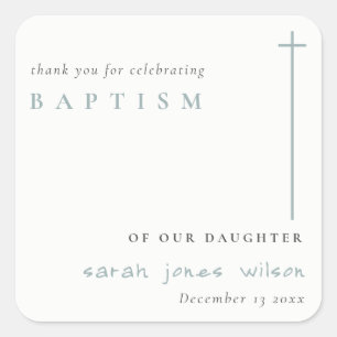 Classy Elegant Minimal Blue Typography Baptisme Vierkante Sticker