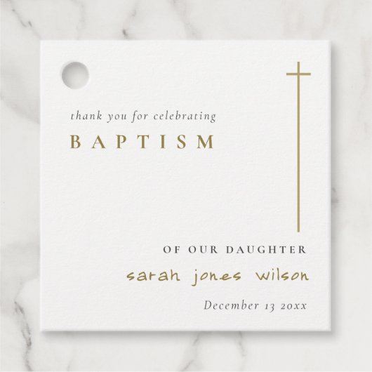 Classy Elegant Minimal Gold Typography Baptisme Bedankjes Labels (Voorkant)