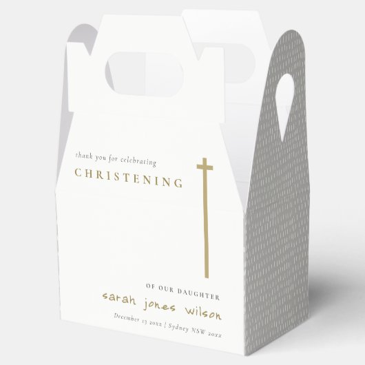 Classy Elegant Minimal Gold Typography Christening Bedankdoosjes (Geopend)