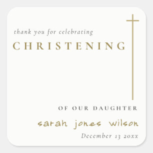 Classy Elegant Minimal Gold Typography Christening Vierkante Sticker
