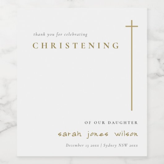 Classy Elegant Minimal Gold Typography Christening Wijn Etiket (Enkel label)