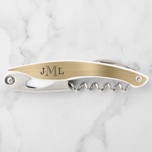 Classy Elegant Monogram 3 letters geborsteld goud Kurkentrekker (Voorkant)