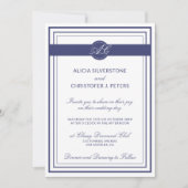 Classy Elegant Navy Wit Monogrammed Bruiloft Kaart (Voorkant)