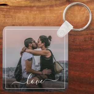 Classy Elegant Paar Foto Eenvoudige Liefde Citaat  Sleutelhanger