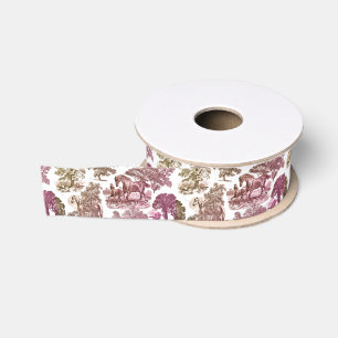 Classy Elegant Pink Horses Country Toile Grosgrain Lint