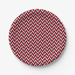 Classy & Elegant Red Art Deco Herringbone Pattern Papieren Bordje