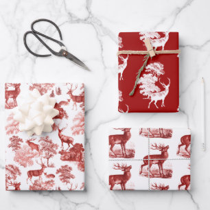 Classy Elegant Red Toile Deer in Woodland Inpakpapier Vel