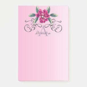 Classy Elegant Roos Floral Monogram Post-it® Notes