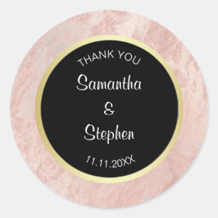 Classy Elegant Roze Rose Zwart Gouden Folie Bruilo Ronde Sticker