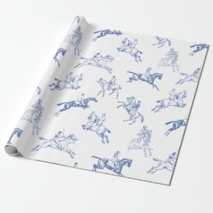 Classy Elegant Rustic Blue Horses Country Toile Cadeaupapier