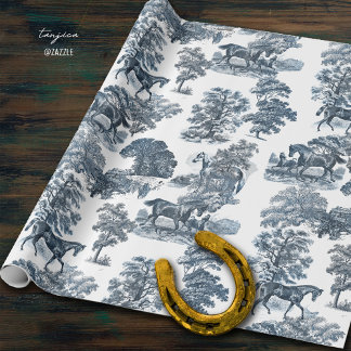 Classy Elegant Rustic Blue Horses Country Toile Cadeaupapier
