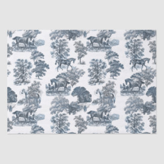Classy Elegant Rustic Blue Horses Country Toile Tissuepapier