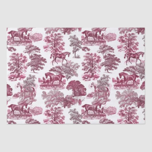 Classy Elegant Rustic Magenta Horses Country Toile Tissuepapier (Voorkant)