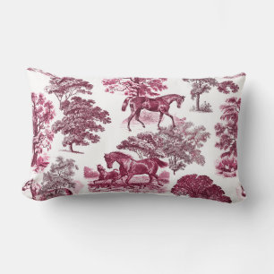 Classy Elegant Rustic Magenta Red Toile Horses Kussen