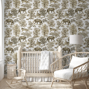 Classy Elegant Rustiek Beige Bos Dieren Toile Behang