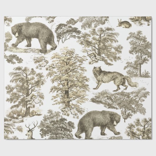 Classy Elegant Rustiek Beige Bos Dieren Toile Cadeaupapier (Vlak)