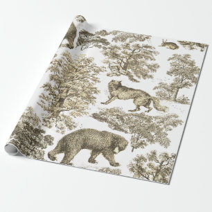 Classy Elegant Rustiek Beige Bos Dieren Toile Cadeaupapier