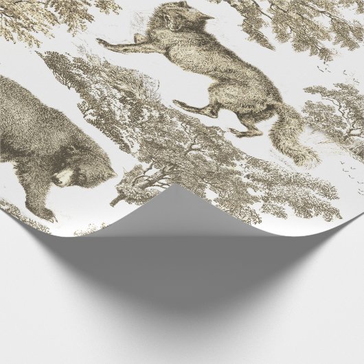 Classy Elegant Rustiek Beige Bos Dieren Toile Cadeaupapier (Hoek)