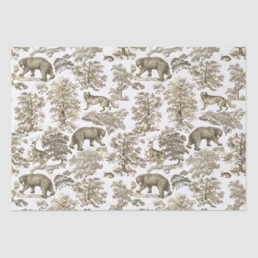 Classy Elegant Rustiek Beige Bos Dieren Toile Tissuepapier (Voorkant)